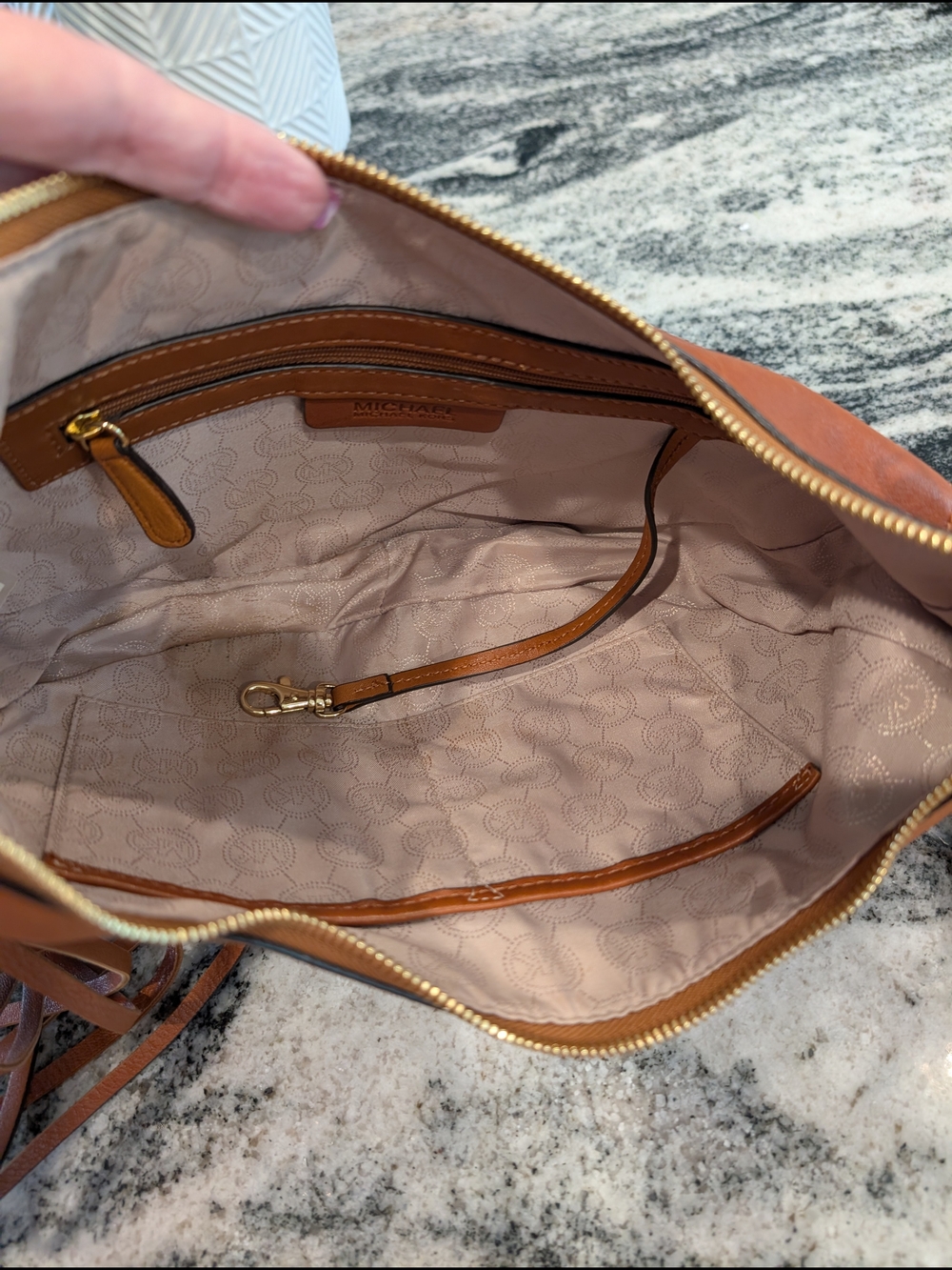 Michael Kors Rhea Tan Gold Studded Hobo Bag With Fringe - Picture 8 of 9